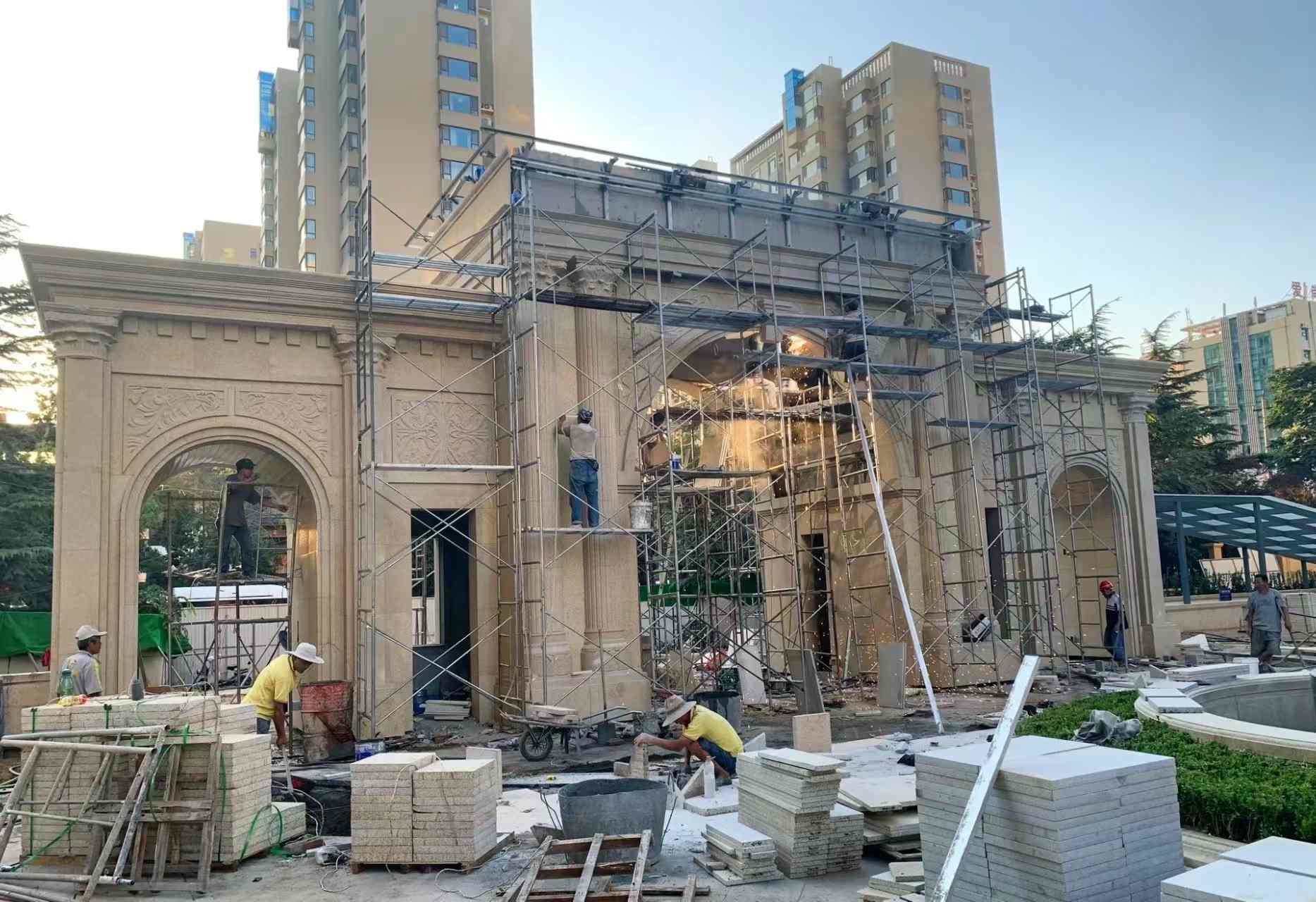 鸡西 黄金麻荔枝面花岗岩小区门楼外墙干挂