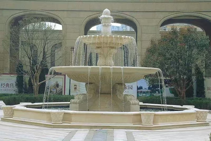 鸡西 黄金麻花岗岩异型加工——户外庭院石雕流水喷泉