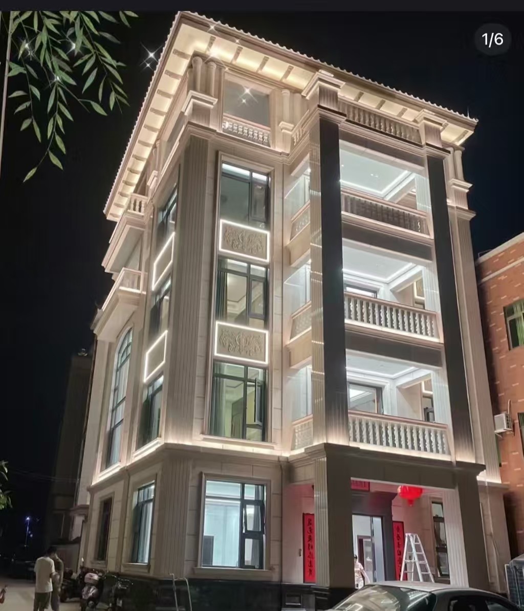 鸡西 芝麻白花岗岩别墅外墙夜间效果