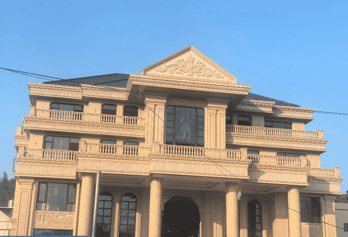 鸡西黄金麻别墅外墙干挂石材效果示例